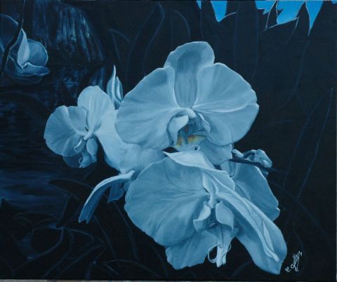 orchidées noire blanche - Peinture - christine gullace