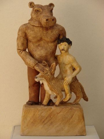 L'hippo le petit homme et le renard - Sculpture - Guillaume Chaye