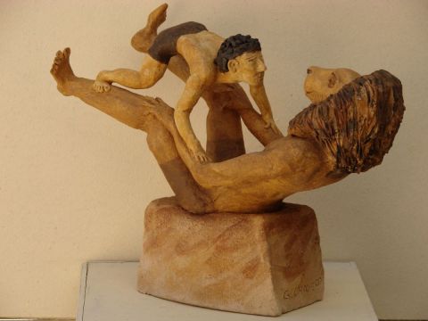 Le lion et le petit homme - Sculpture - Guillaume Chaye
