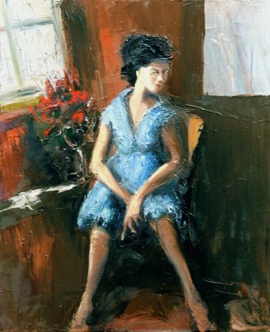 jeune femme a la robe bleue - Peinture - Francis Kuhlen