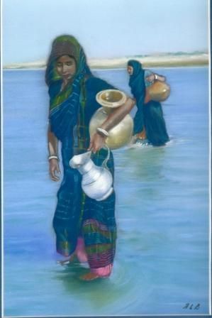 Au bord du Gange - Peinture - Lebray