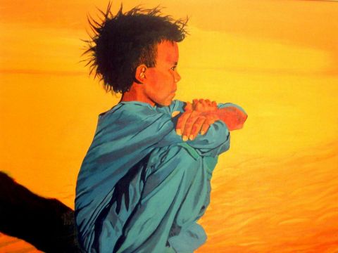 enfant  touareg dans le desert - Peinture - denise
