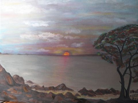 couché de soleil sur le lac - Peinture - danielle