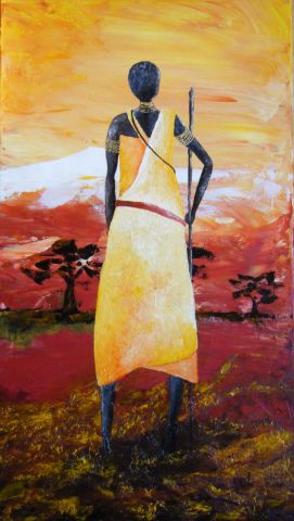 Massaï au lever du jour - Peinture - christine girardot