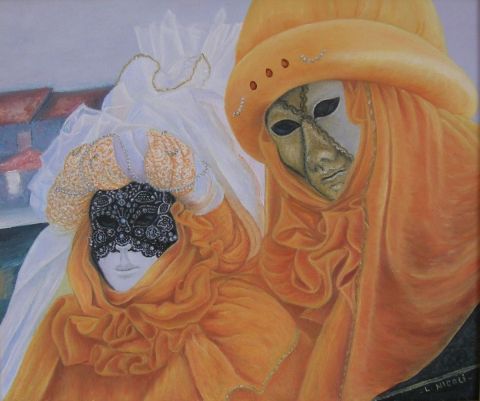 masques venitiens jaune - Peinture - LNICOLI