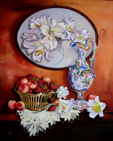 Aiguière aux lys blancs - Peinture - Sylviane PETIT