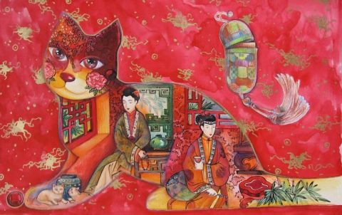 Chat Chine - Peinture - OXANA ZAIKA