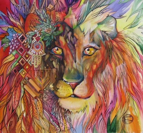LION - Peinture - OXANA ZAIKA