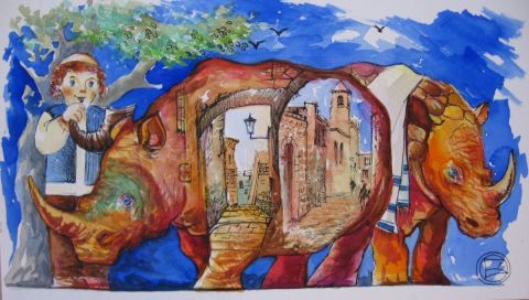 Rhinoa Jerusalem - Peinture - OXANA ZAIKA