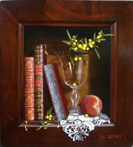 Voir cette oeuvre de Luc Saffroy: livres aux mimosas