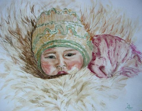 L 'ENFANT  TIBETAIN - Peinture - jb