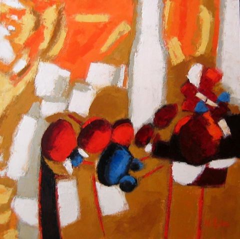 FRUITS ROUGES ET BOUTEILLE BLANCHE - Peinture - NICOLE BILES
