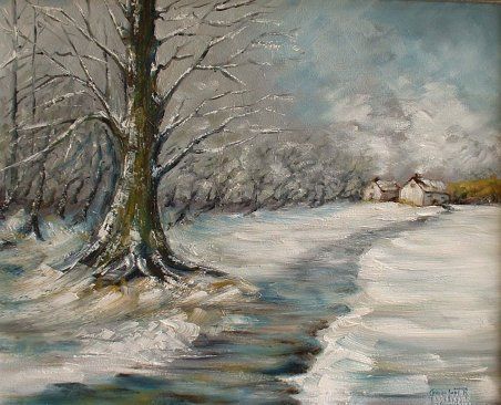 L'hiver au bout du chemin - Peinture - Robert Grimonpont