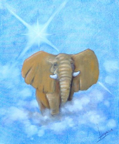 elephant dans la brume - Peinture - christian LLegou