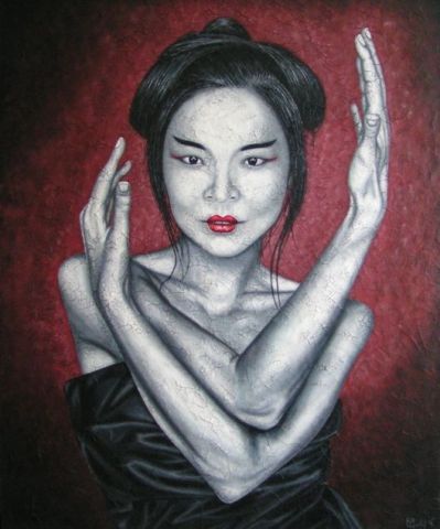 Geisha se preparant a danser avant coiffure et habillage - Peinture - chrystel mialet