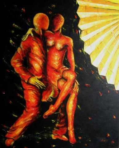 danseurs de tango a l'eventail jaune - Peinture - NEIMA