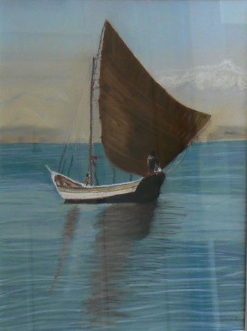Jonque sur le lac Titikka - Peinture - Bruno Chamberlin