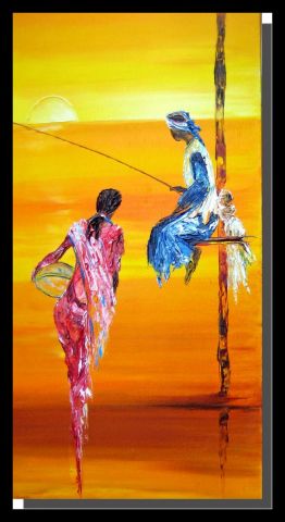 P�cheur Sri Lankais - Peinture - anne leonard