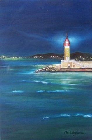 le phare rouge de saint tropez - Peinture - Martine Calvayrac