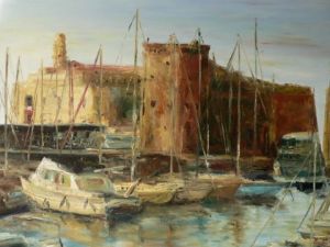 Voir cette oeuvre de Emilie VAN HERREWEGHE: L'entree du vieux port de Marseille vers le fort Saint Jean