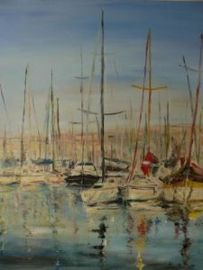 Peinture de Emilie VAN HERREWEGHE: Bateaux sur le vieux port de Marseille