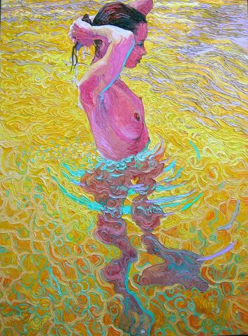 Baigneuse en jaune et rouge - Peinture - Philippe Drumel