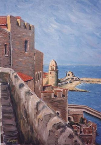 la tour des templiers vue des remparts Collioure - Peinture - salvatrivesaltes