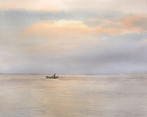 la barque dans le soleil couchant - Peinture - JP Wisniewski