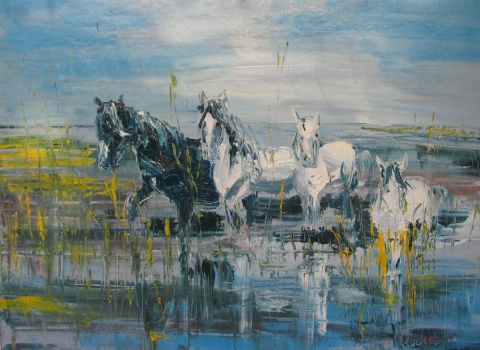 L'artiste pierre buchel - Chevaux au marais