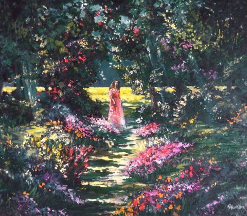 Femme dans un jardin de fleurs - Peinture - FRANCIS KELLER