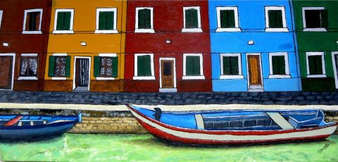Venise bateaux et canal - Peinture - Lyzy