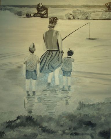 1958 Un dimanche à la pêche - Peinture - Francoise Montero
