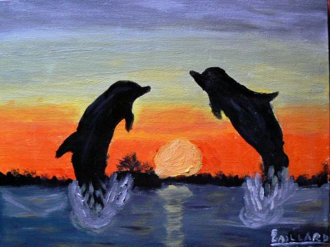 Les dauphins Evan - Peinture - Lyzy
