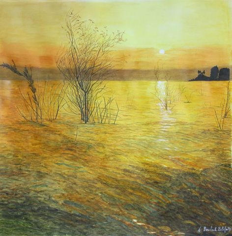 Coucher de soleil sur un lac - Peinture - FB DELAFAITE