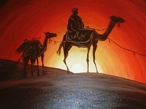 caravane dans le desert - Peinture - gibraltaro