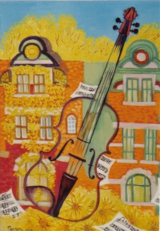 La musique dans la ville Le violon - Peinture - Piacheva Natalia
