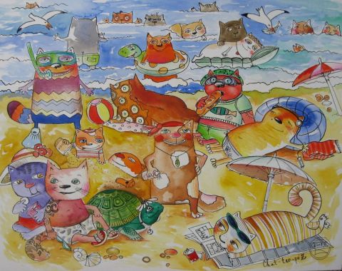 CHAT-TROmPeZ - Peinture - OXANA ZAIKA