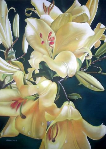 Les Lys jaunes - Peinture - Brigitte BOURON