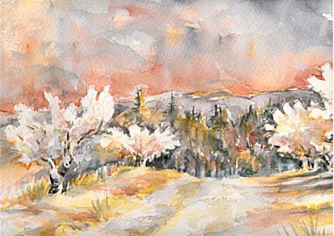 Cerisiers en fleurs - Peinture - nicole olivieri