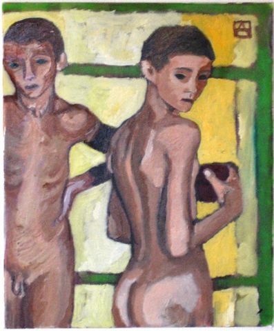 Deux garcons nus - Peinture - Anna Demadre-Synoradzka