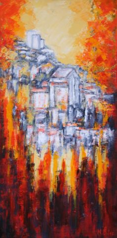 LE VILLAGE DE ROCAMADOUR - Peinture - NICOLE BILES
