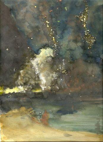 L'artiste Denis DUPON - Nocturne en noir et or  la fusee qui retombe