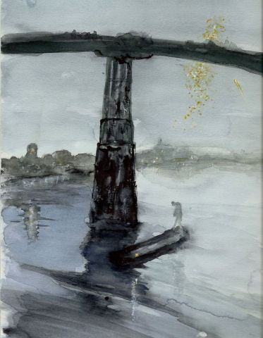 L'artiste Denis DUPON - Nocturne en bleu et or  le vieux pont de Battersea