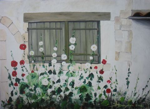 ile de re - roses tremieres - Peinture - Bernard BRUGERON