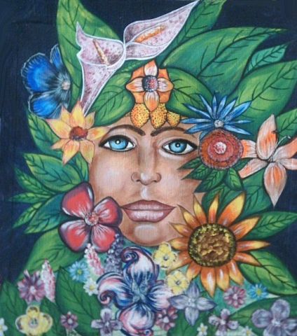 femme aux fleurs - Peinture - EVOLIA