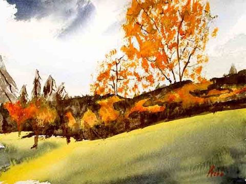 Les feuilles tombent-Falling Leaves - Peinture - Denis Webb