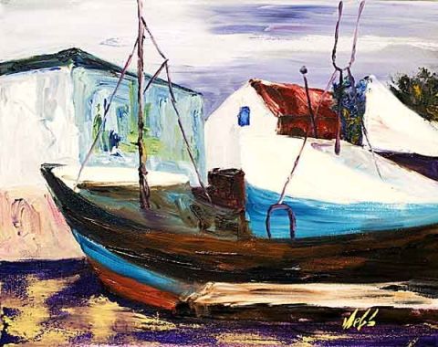 Le bateau remorqueur - Peinture - Denis Webb