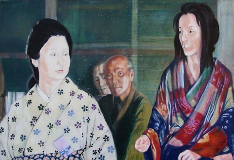 combat de geishas - Peinture - Nicolas Delatronchette