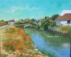 Voir cette oeuvre de michel Georges ROUSSEAU: Le petit pont aux cabanes aux Stes Maries