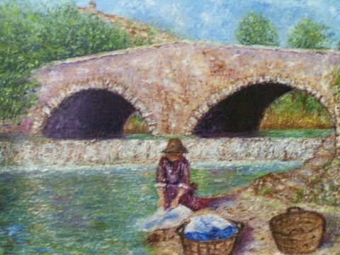 L'artiste Monique Laville - Ancien pont du Brecq a CAGNES SMER